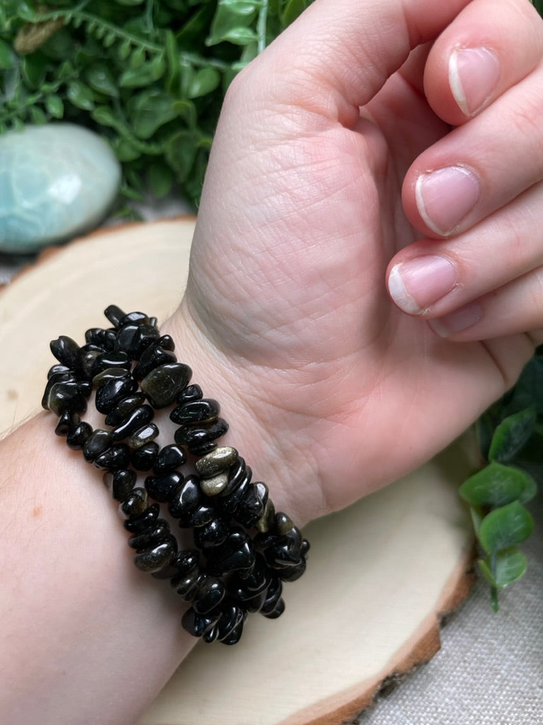 Gold Sheen Obsidian Chip Bracelet