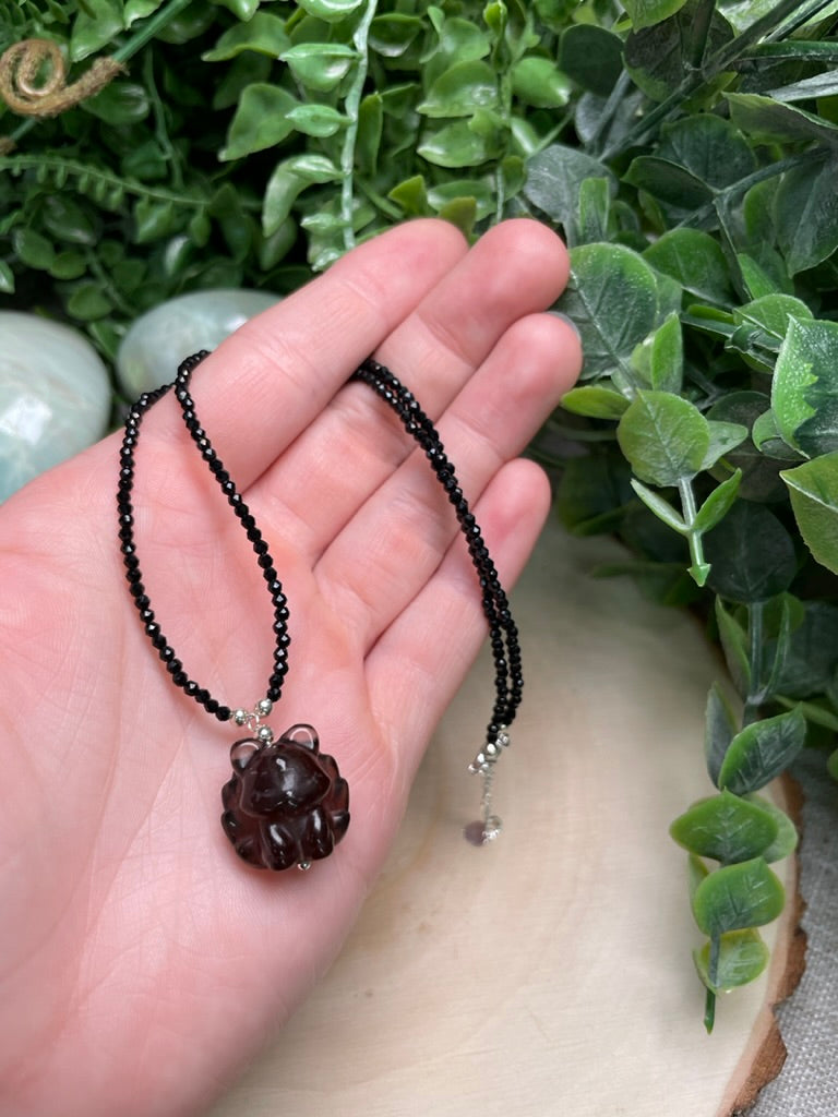 Obsidian and Smoky Quartz Nine Tailed Fox Choker Necklace