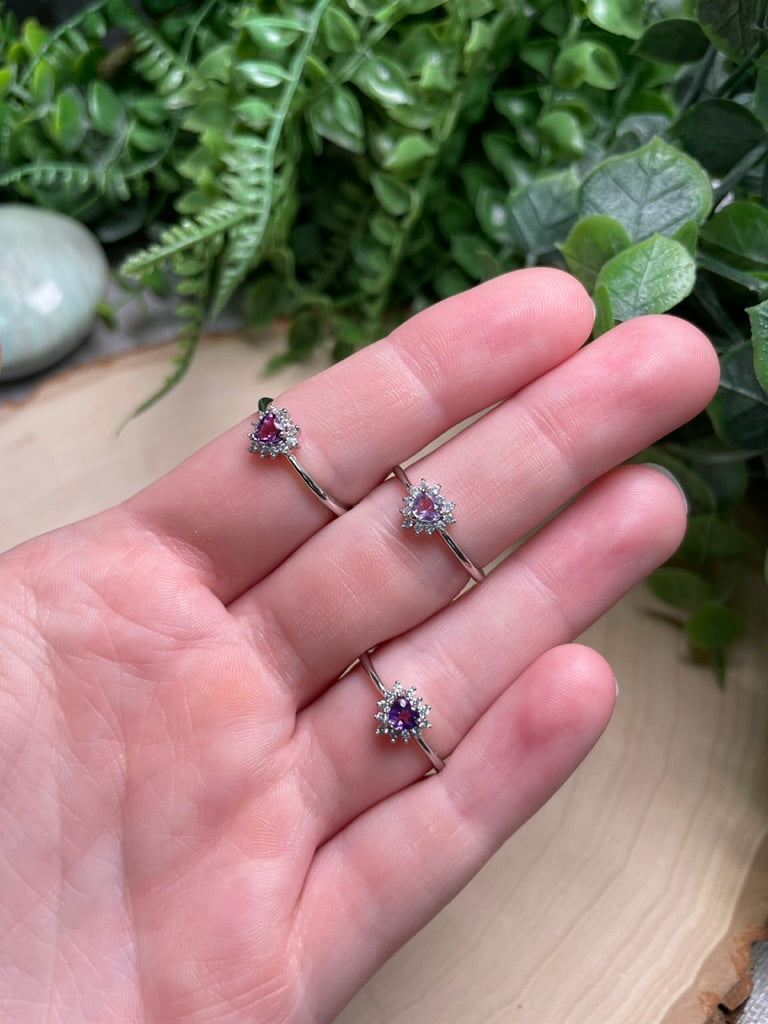 Amethyst Heart Adjustable Ring