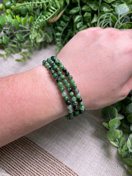 Ruby in Zoisite 4mm Beaded Bracelet