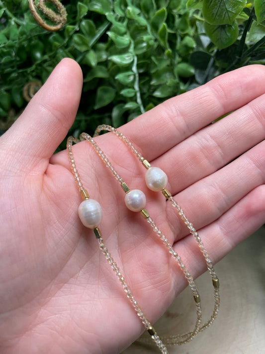 Citrine and Freshwater Pearl Choker Necklace