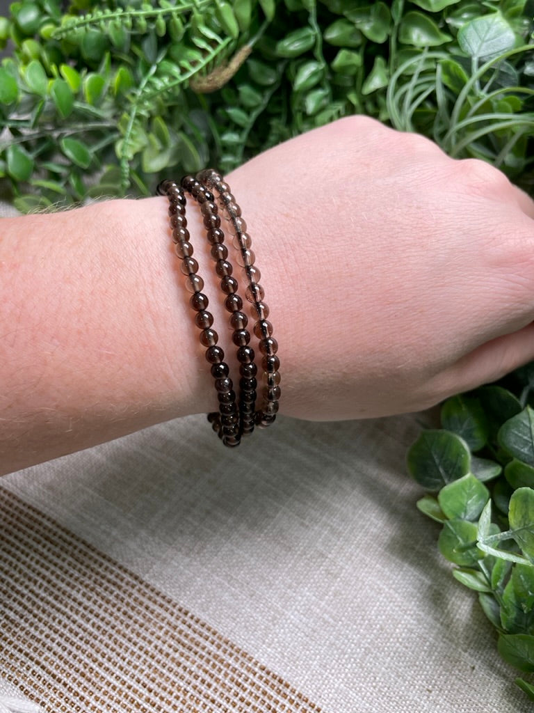 Smoky Quartz 4mm Beaded Bracelet