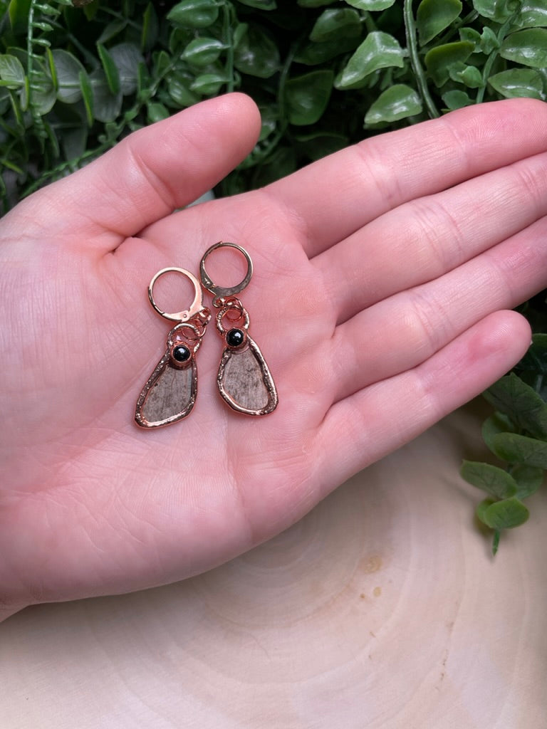 Moth Wing and Obsidian Earrings