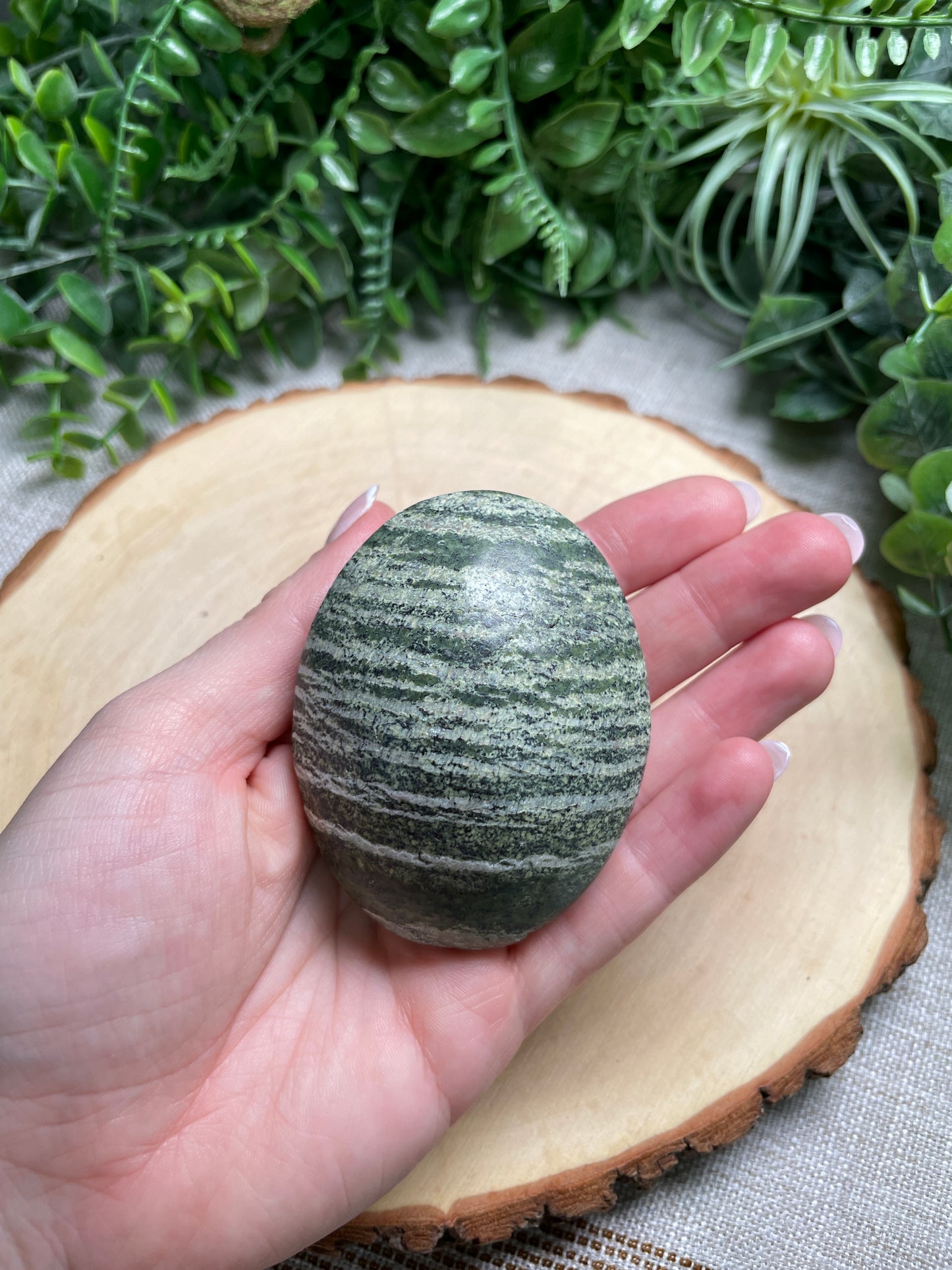 Green Zebra Jasper Palm Stone