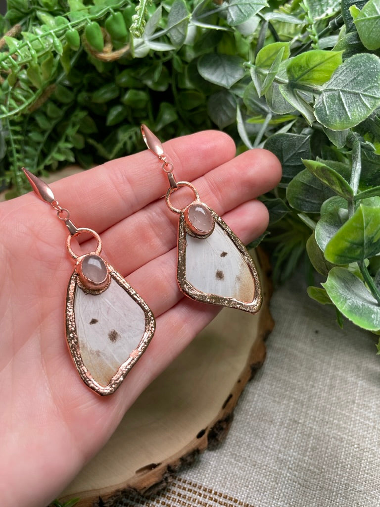 Rose Quartz Butterfly Wing Earrings