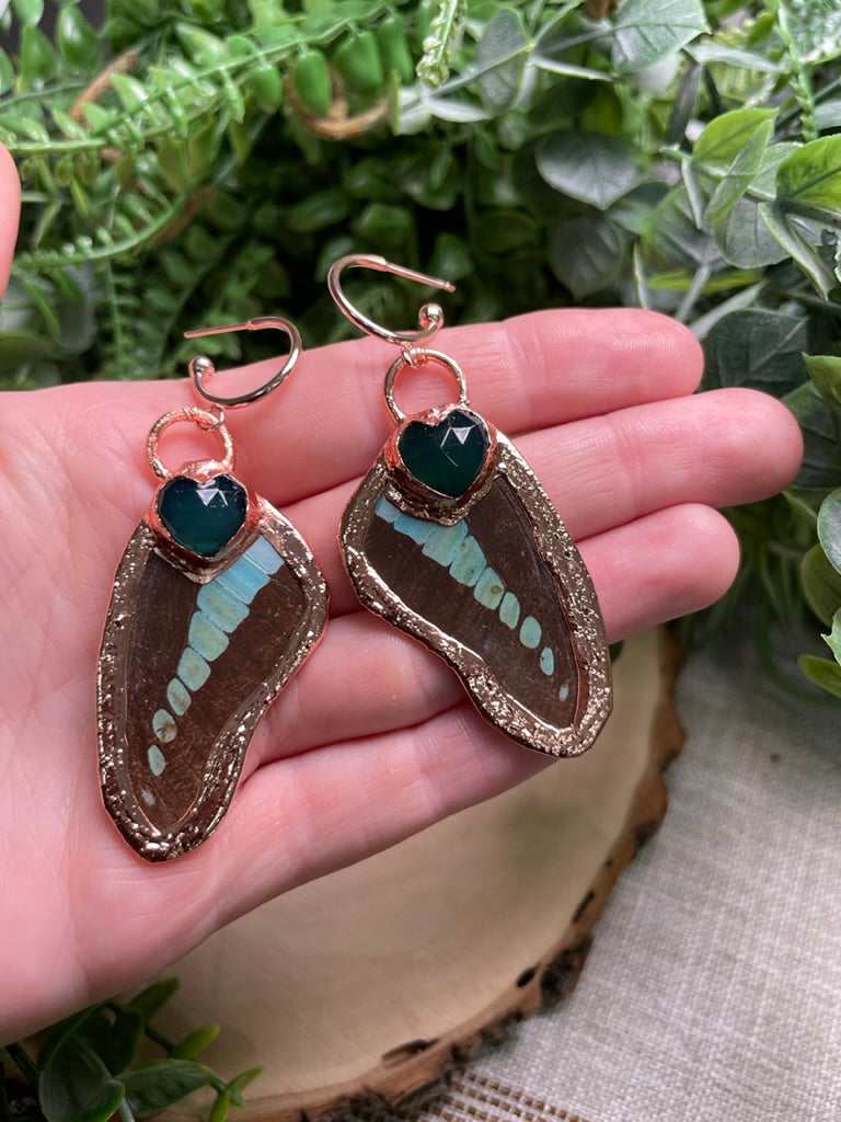 Green Agate Butterfly Wing Earrings