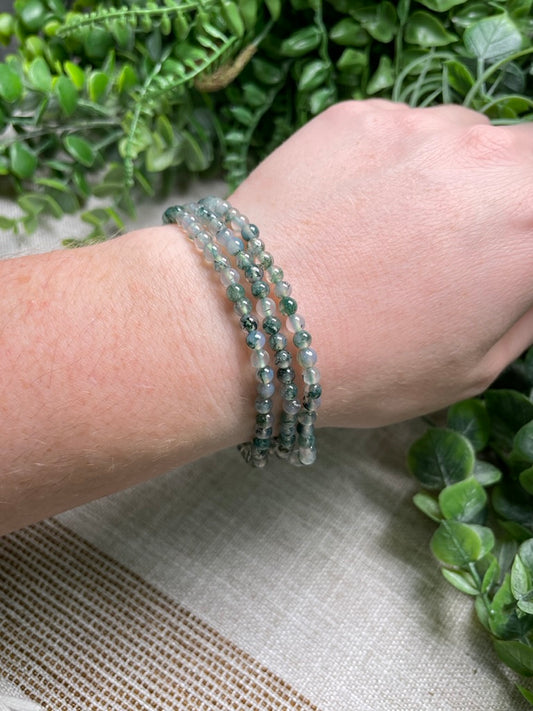 Moss Agate 4mm Beaded Bracelet