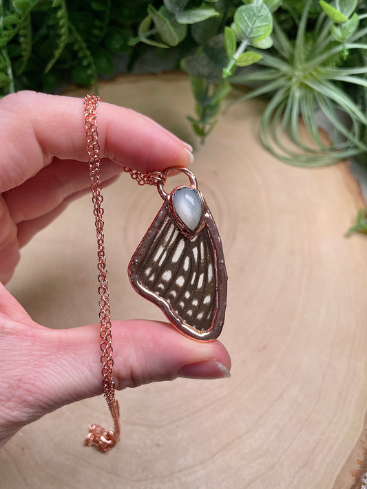 White Moonstone Butterfly Wing Necklace