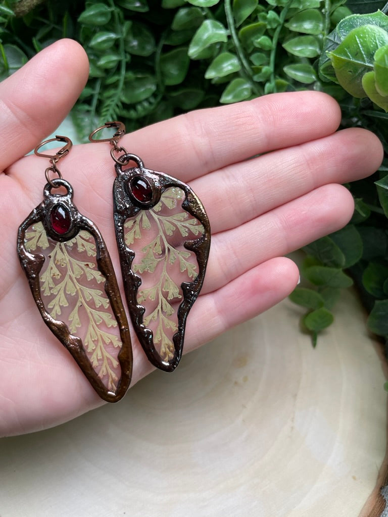 Fern and Garnet Earrings