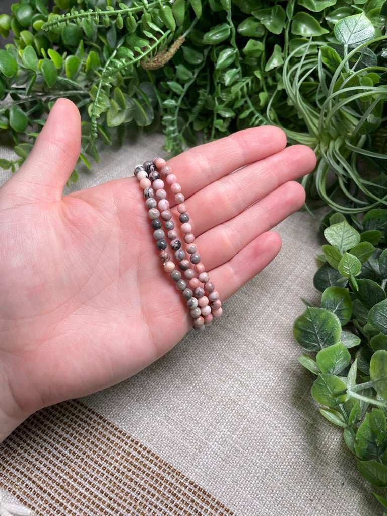 Pink Zebra Jasper 4mm Beaded Bracelet