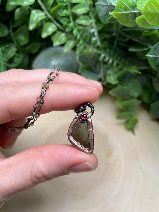 Moth Wing and Garnet Necklace