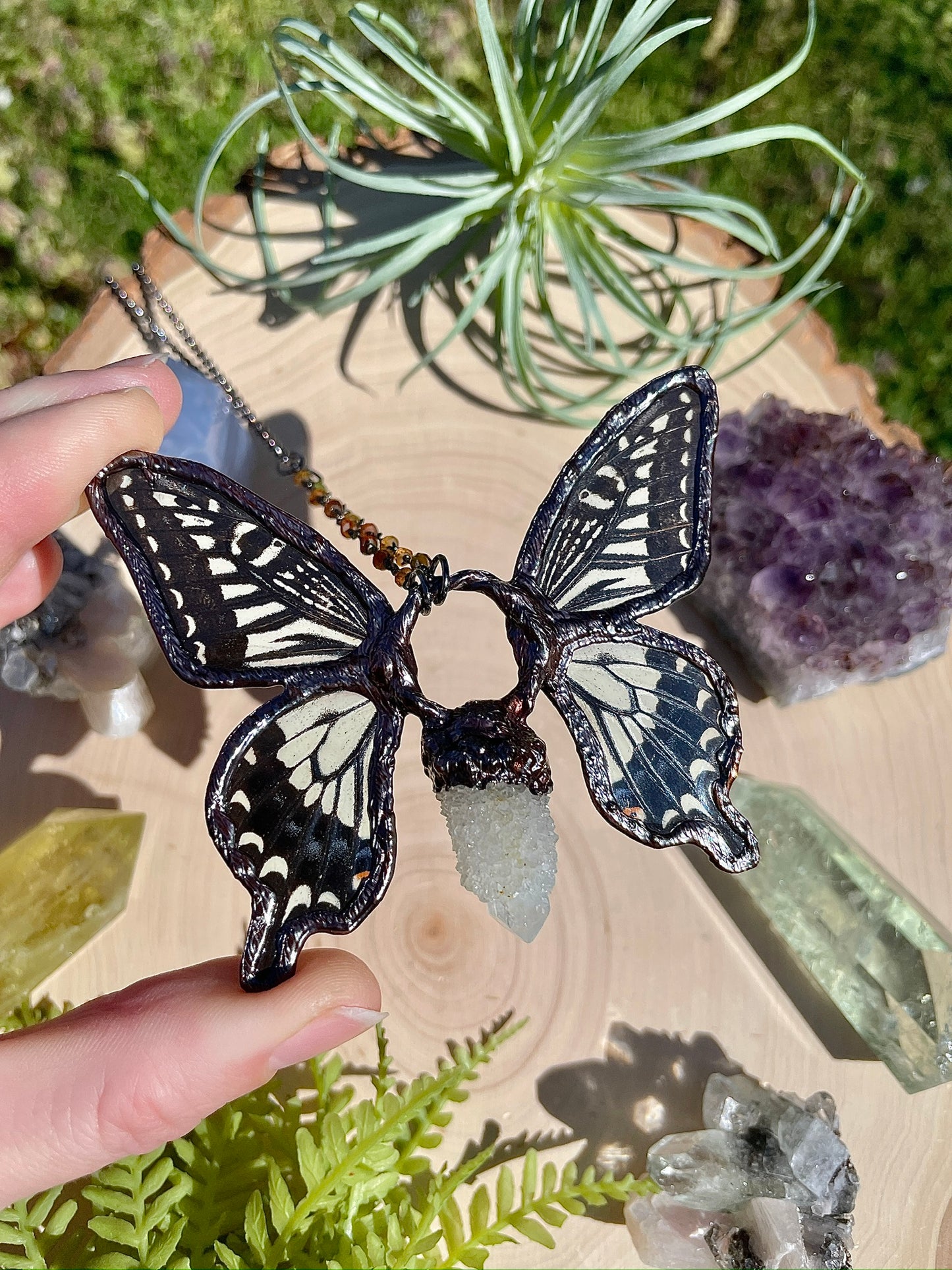 Tiffany- Spirit Quartz and Real Ethically Sourced Butterfly Wings Necklace