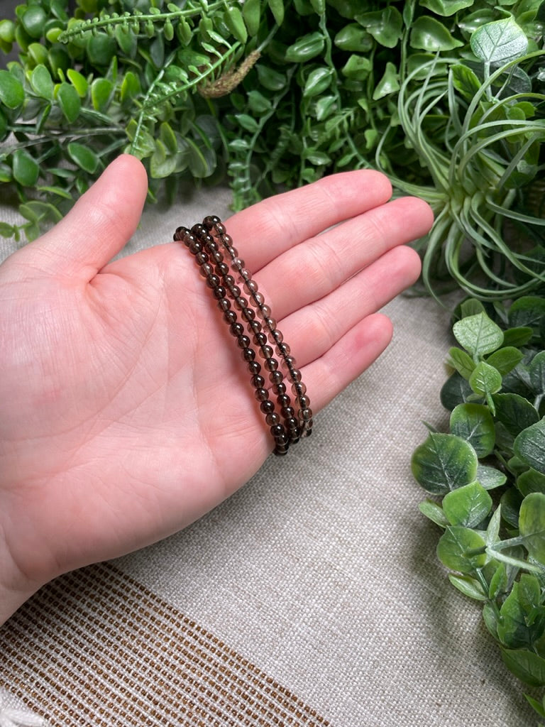 Smoky Quartz 4mm Beaded Bracelet