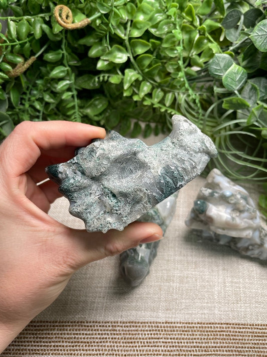 Moss Agate Dragon Head