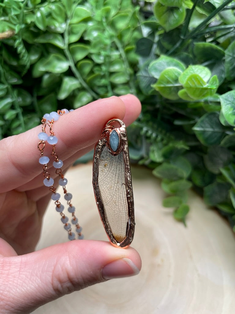 Dragonfly Wing and Aquamarine Necklace