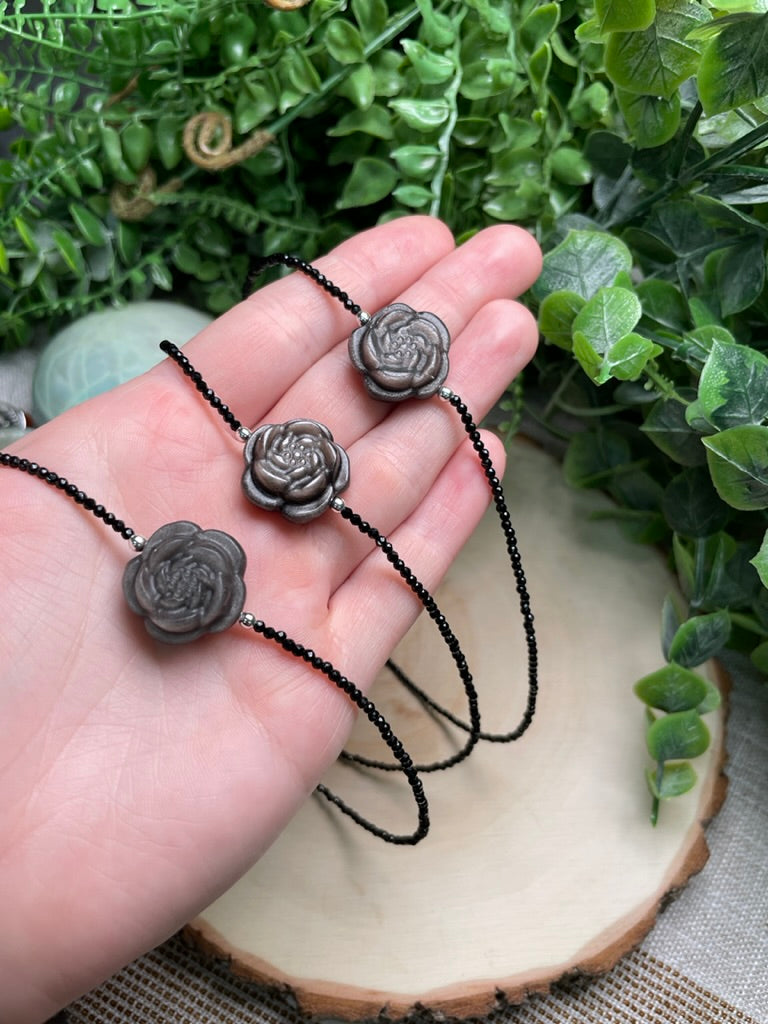 Obsidian Flower Choker Necklace