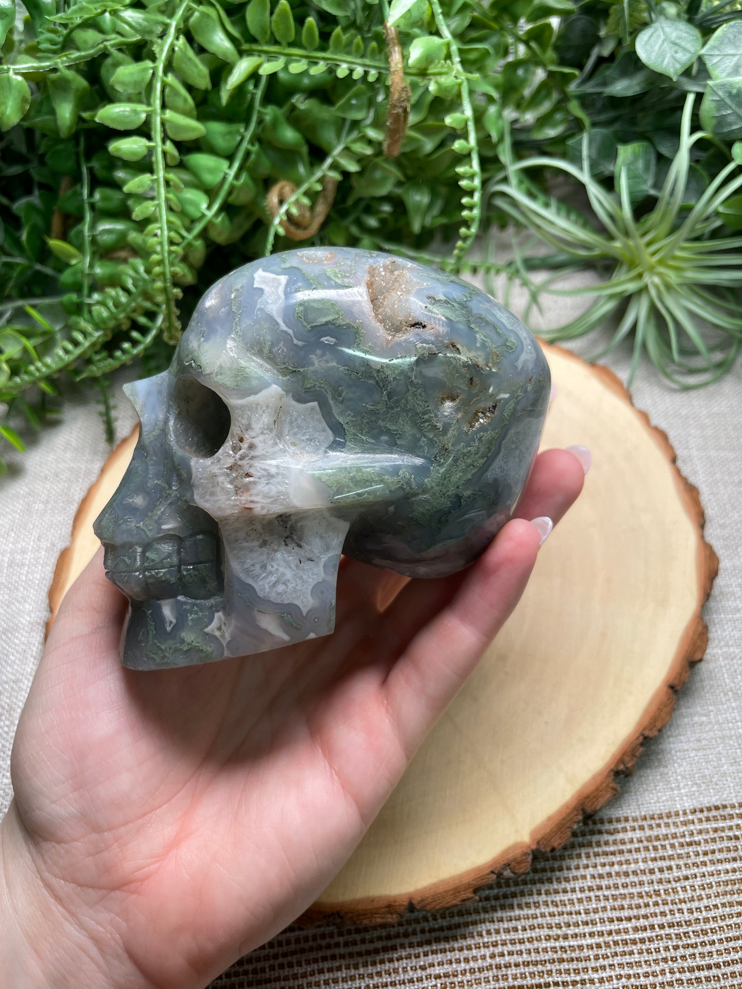 Moss Agate Skull