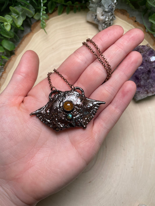 Crab Shell, Labradorite, and Agate Necklace