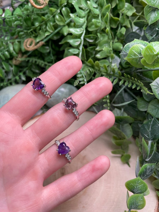 Amethyst Heart Adjustable Ring