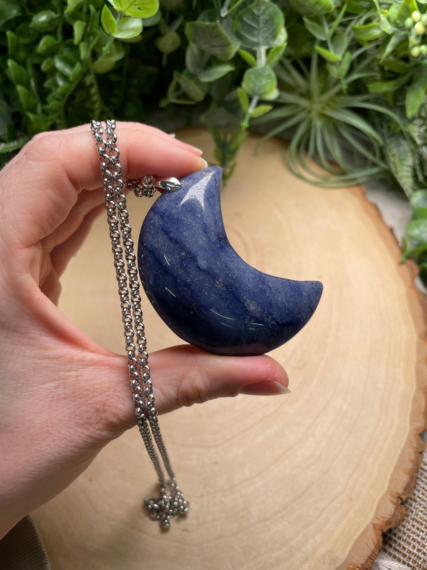 Blue Aventurine Chunky Moon Necklace