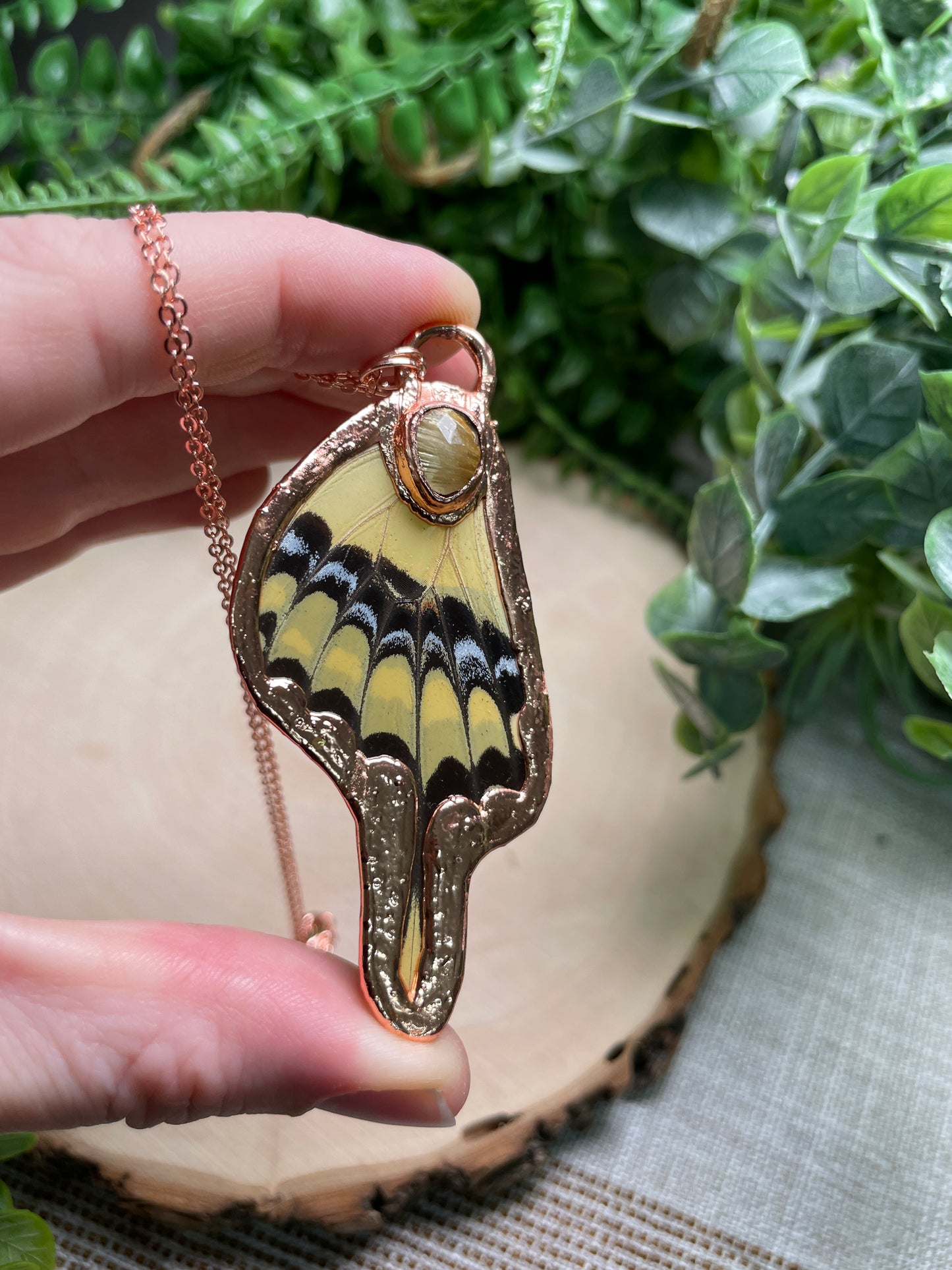 Gold Rutile Quartz Butterfly Wing Necklace