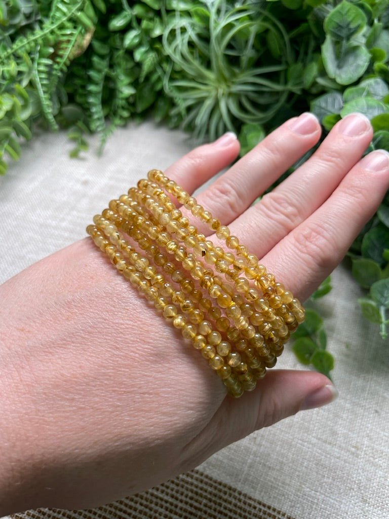 Golden Rutile Quartz 4mm Beaded Bracelet