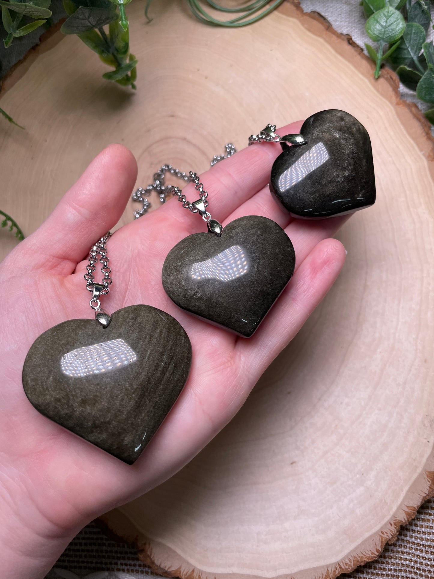 Gold Sheen Obsidian Chunky Heart Necklace