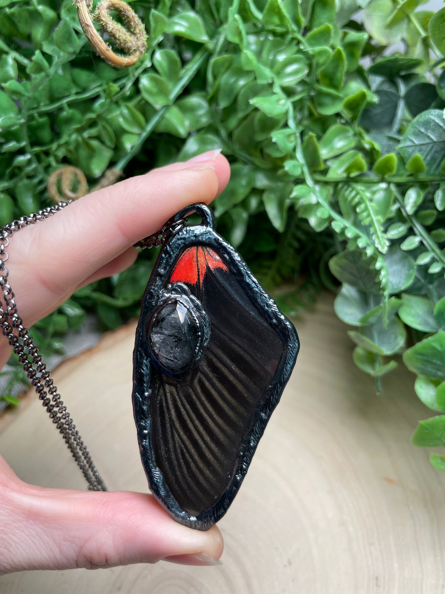 Black Rutile Quartz Butterfly Wing Necklace