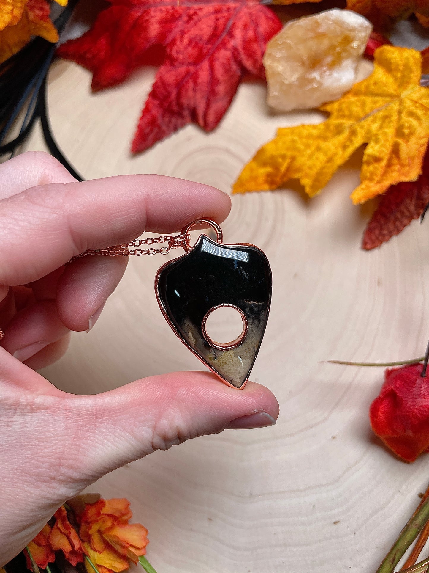 Fossilized Palm Root Planchette Necklace
