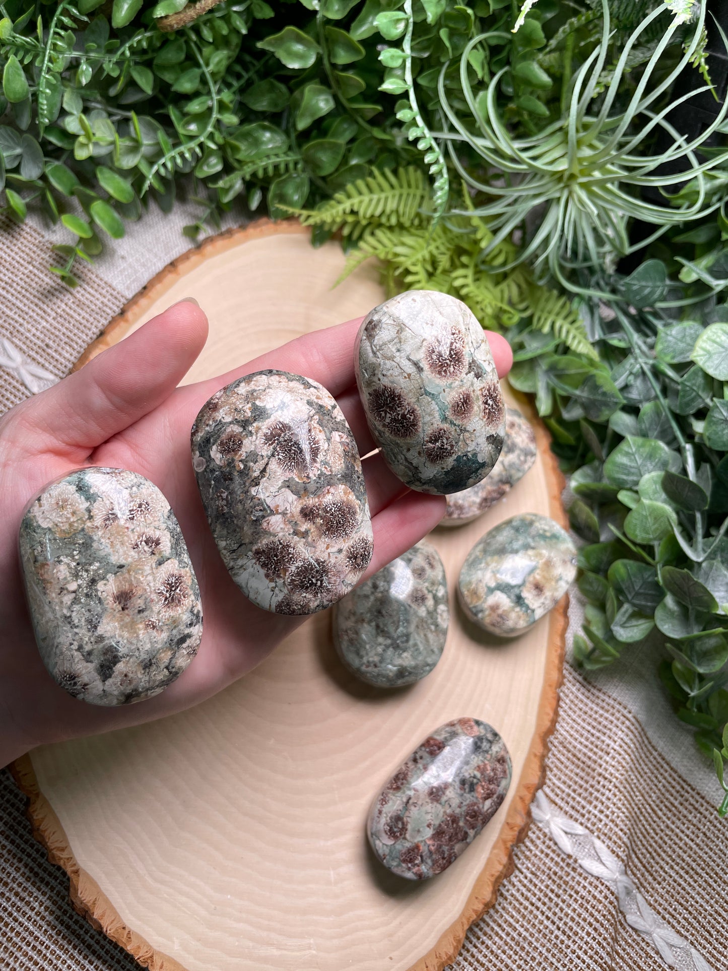 Flower Jasper Palm Stone