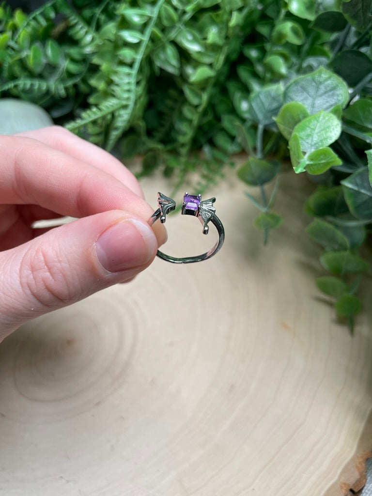 Amethyst Butterfly Adjustable Ring