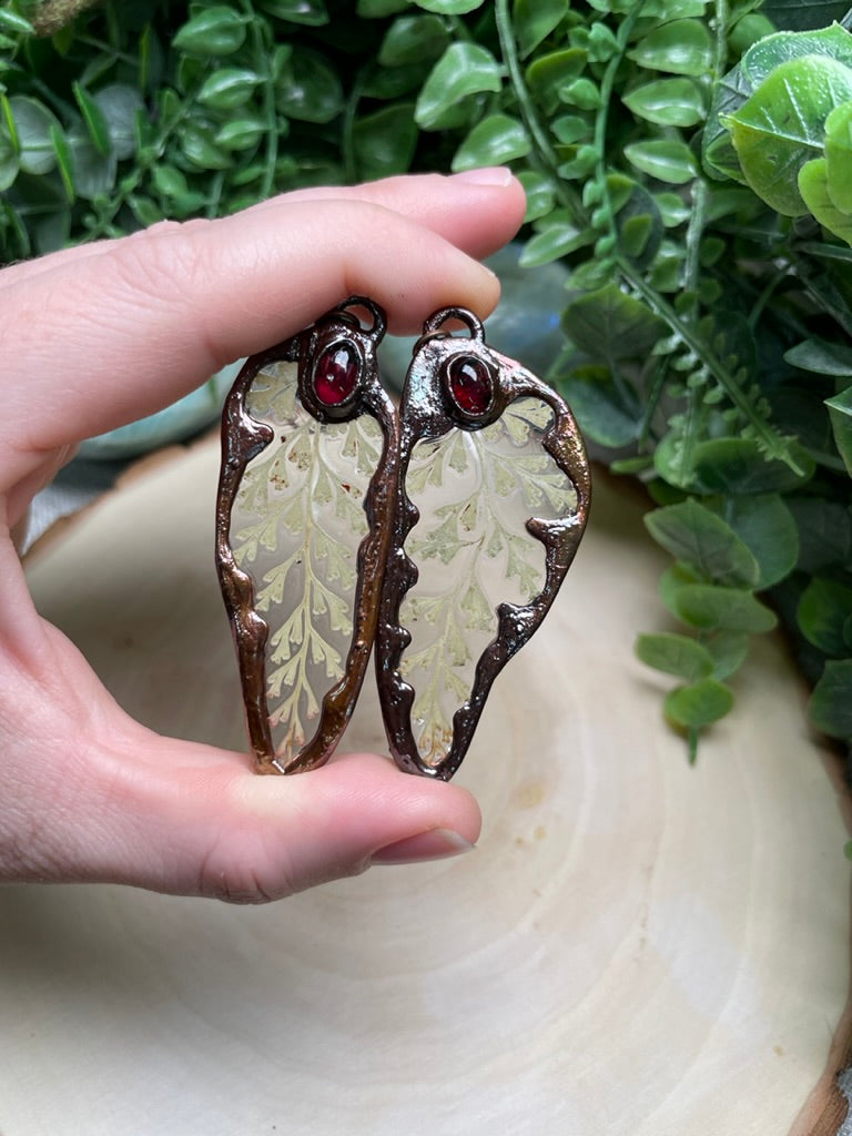 Fern and Garnet Earrings