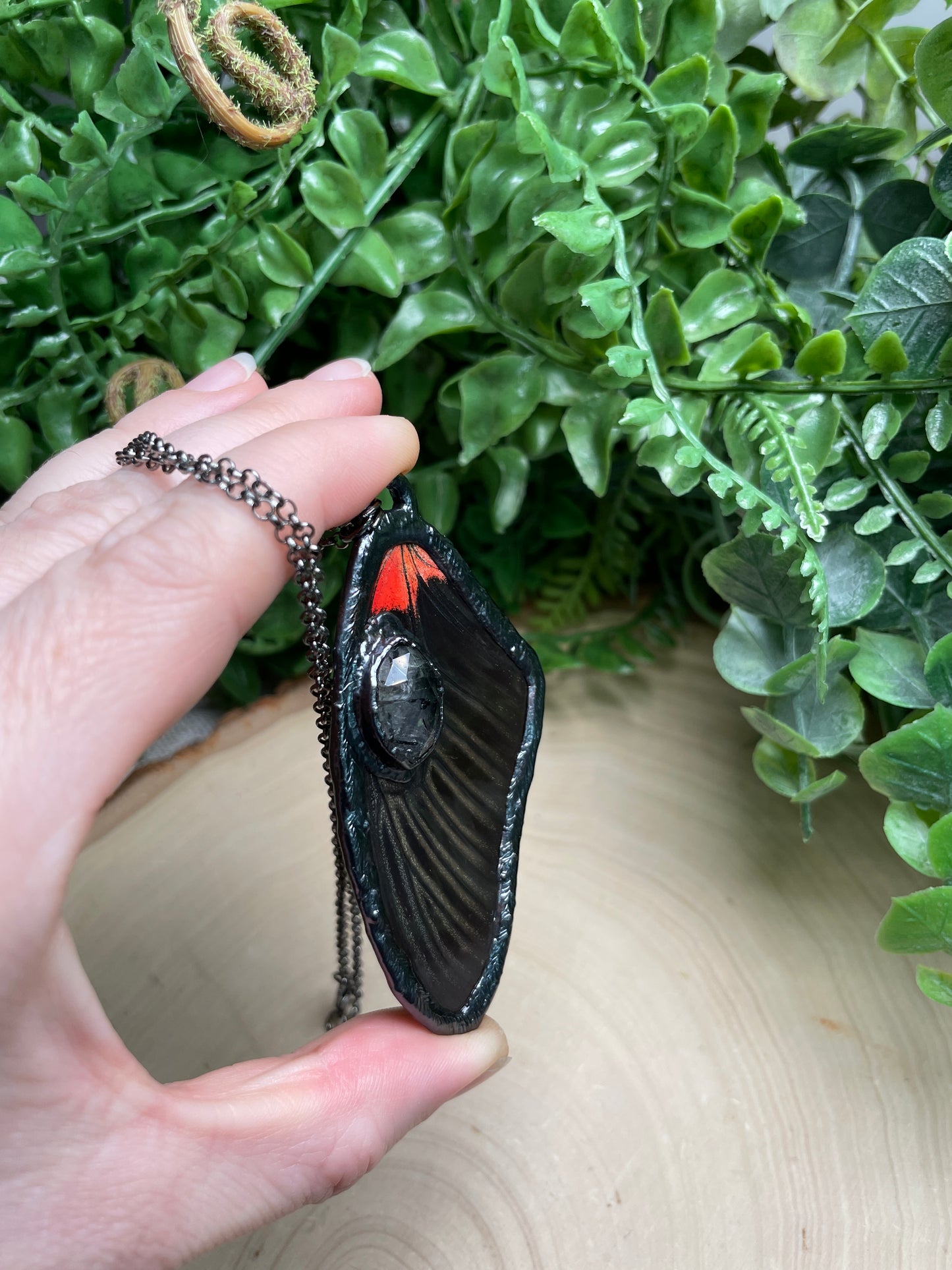 Black Rutile Quartz Butterfly Wing Necklace