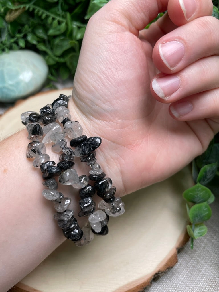 Black Rutile Quartz Chip Bracelet