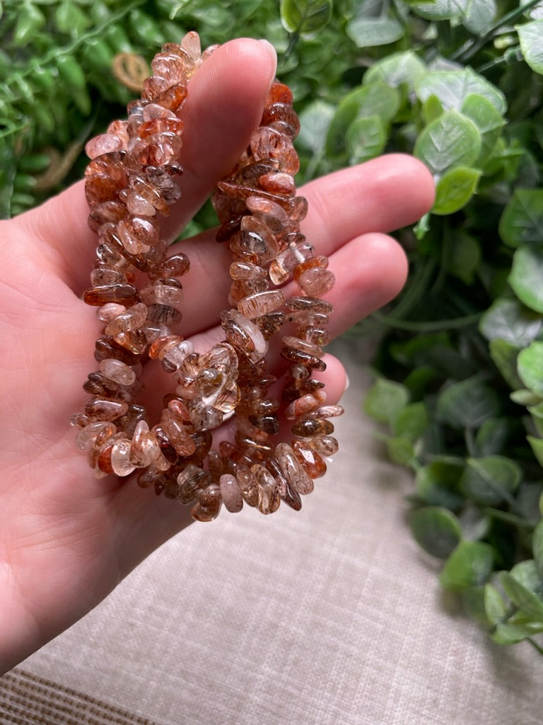 Red Rutile Quartz Chip Bracelet