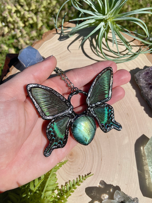 Terra- Labradorite and Real Ethically Sourced Butterfly Wings Necklace