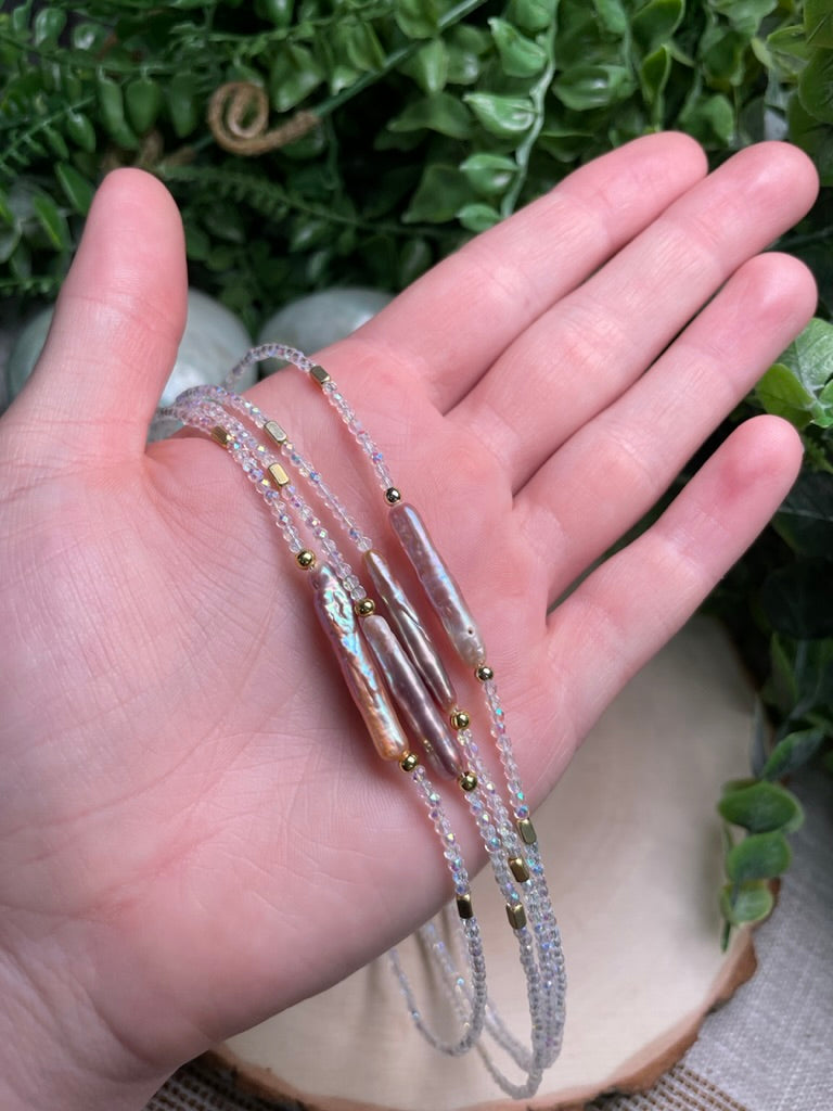 Aura Quartz and Freshwater Pearl Choker Necklace