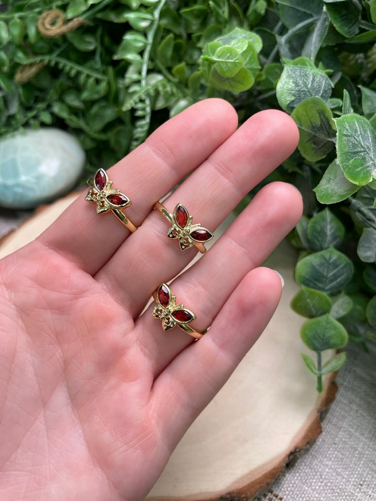 Garnet Butterfly Adjustable Ring