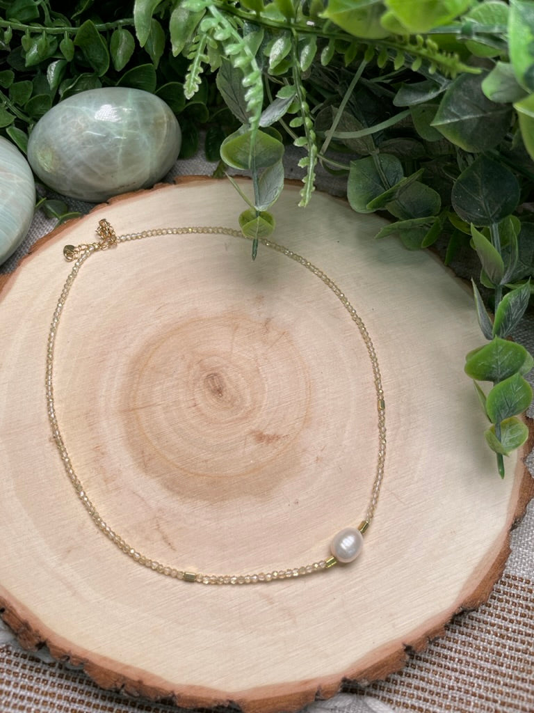 Citrine and Freshwater Pearl Choker Necklace