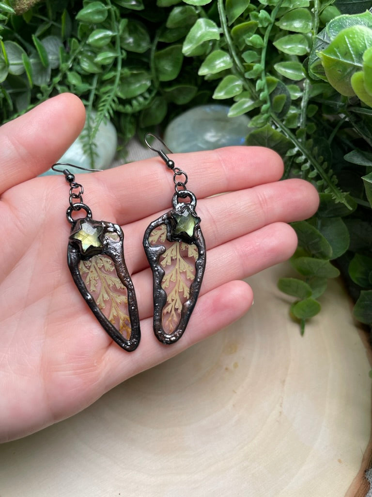 Fern and Labradorite Star Earrings