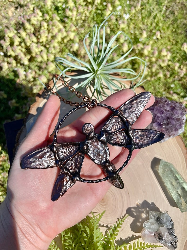 Justina- Labradorite, Lepidolite, Aura Quartz, and Real Ethically Sourced Cicada Wings Necklace