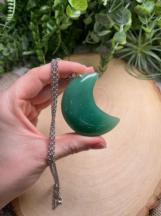 Green Aventurine Chunky Moon Necklace