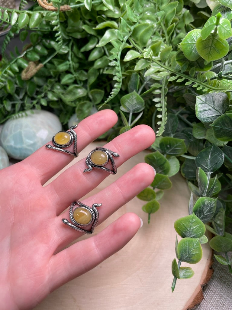 Yellow Agate Snake Adjustable Ring