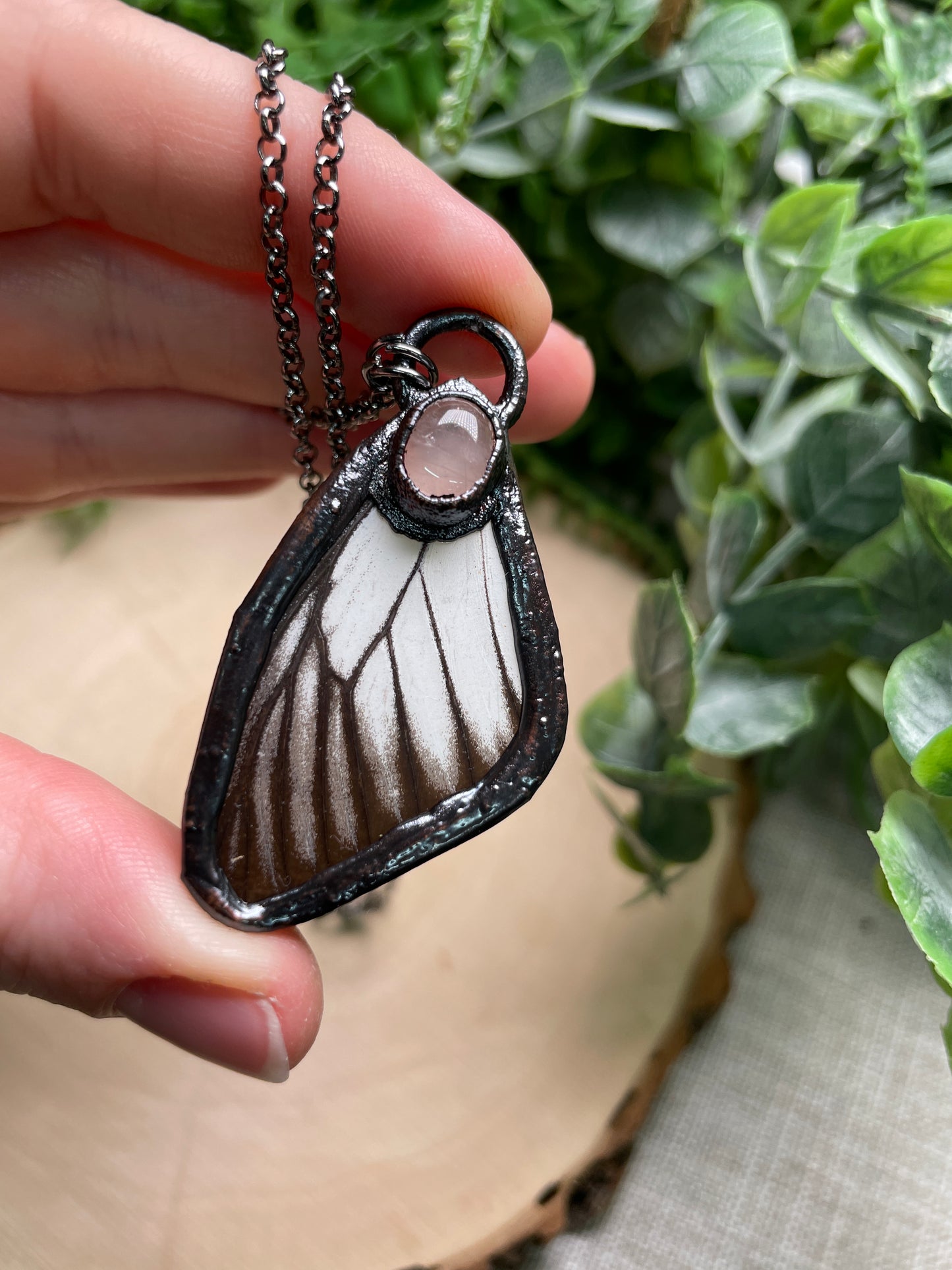 Rose Quartz Butterfly Wing Necklace