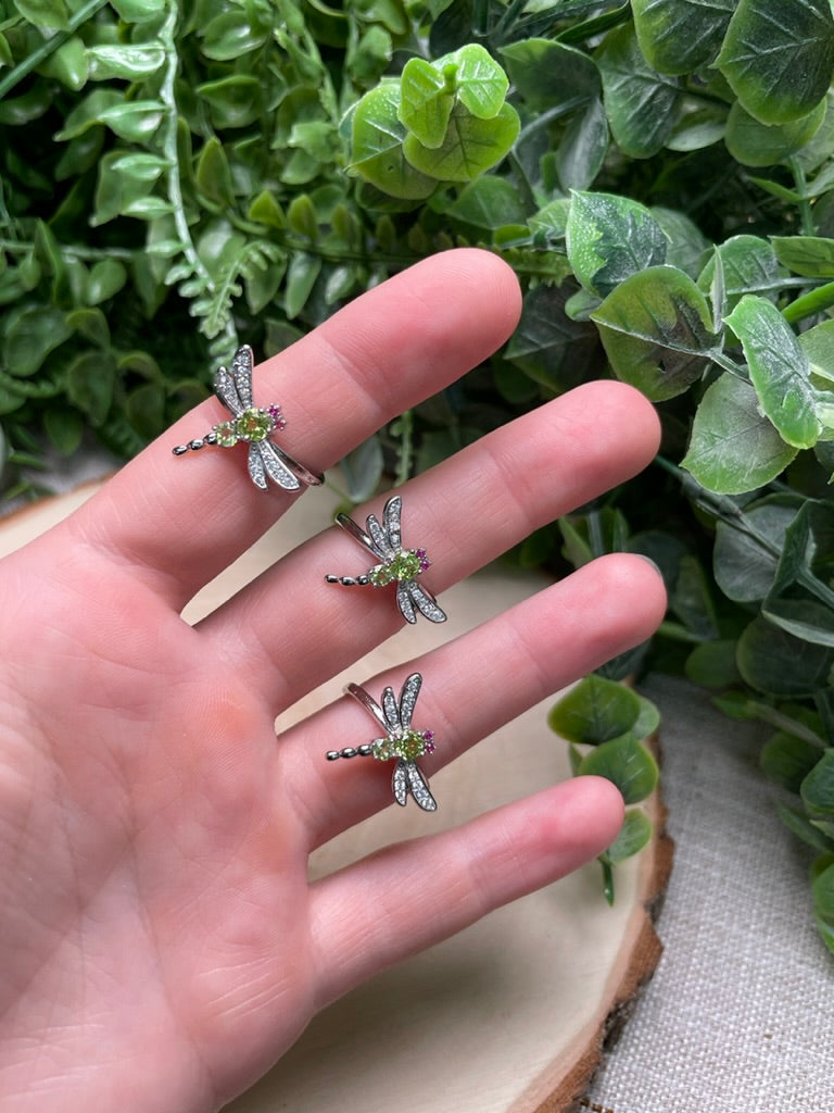 Peridot Dragonfly Adjustable Ring