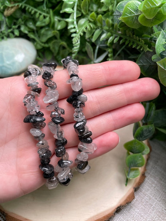 Black Rutile Quartz Chip Bracelet