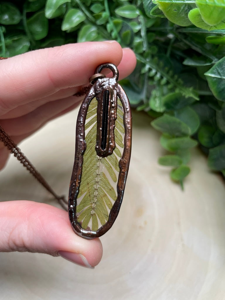 Fern and Black Tourmaline Necklace