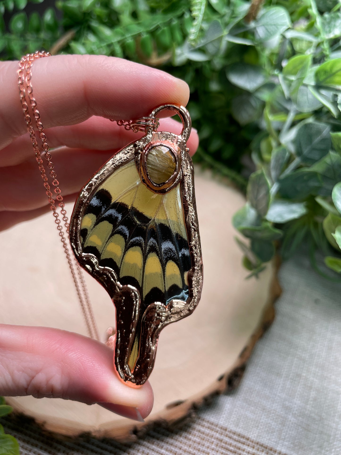 Gold Rutile Quartz Butterfly Wing Necklace