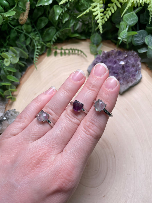 Fluorite Heart Adjustable Ring (slightly scratched stones)