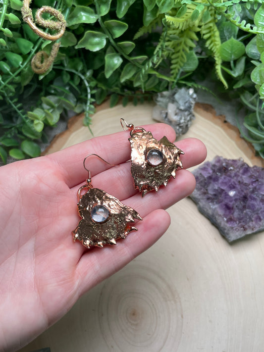 Crab Shell and Clear Quartz Earrings